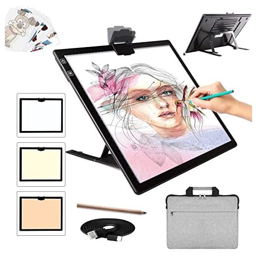 Recargable A3 Mesa de Luz para Calcar con bolsa,Mesa de Luz Dibujo light board con 2500mAH Batería,Atenuación de seis niveles, adecuada para pintura de diamantes 5D, Artesanía, Bocetos, Animacion