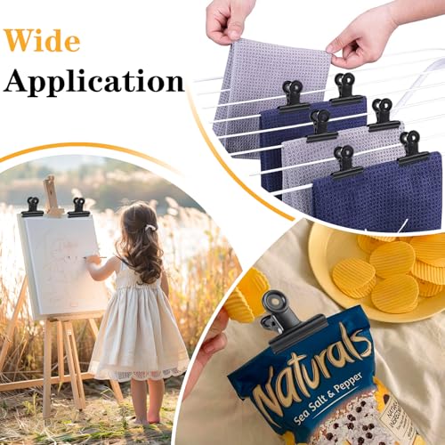 GUOKOFF 12 Stück Large Bulldogge Clips, 50mm Bulldogge Klammern Groß, Metall Bull Clips, Bulldog Binder Clips Büroklammern für Bilder, Fotos, Küche und Büro (Schwarz)