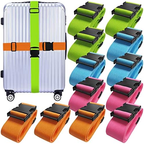 Ikaufen 12 Pack Luggage Straps Suitcase Belts Straps Wide Adjustable Packing Straps Travel Belts Accessories for Business Traveling Packing (Multicolor)
