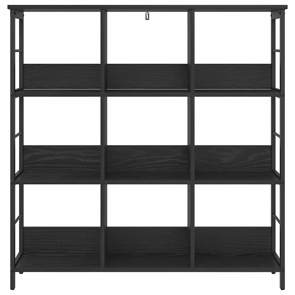 Libreria nera effetto rovere, 102 x 32 x 104,5 cm, con 9 ripiani, robusto telaio in acciaio, versatile per soggiorno, studio, corridoio o biblioteca, design durevole