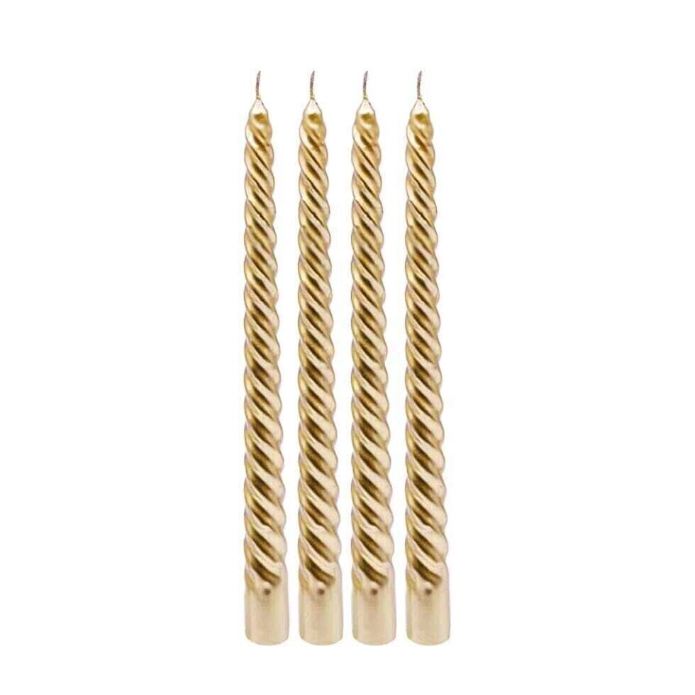 Marco Paul 4Pcs Gold Twisted Taper Dinner Candles Long Burning Smokeless 25cm Tall Unscented Tapered Candle Sticks for Wedding Party Birthday Christmas Decoration Multipack Wax Stick Candles — image 1