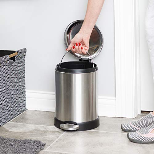 Glad Small Trash Can, 1.2 Gallon | Round Stainless Steel Garbage Bin with Soft Close Lid & Step Foot Pedal | Metal Waste Basket with Removable Inner Bucket, Stainless, 8 x 9.5 x 12 inches - image 5