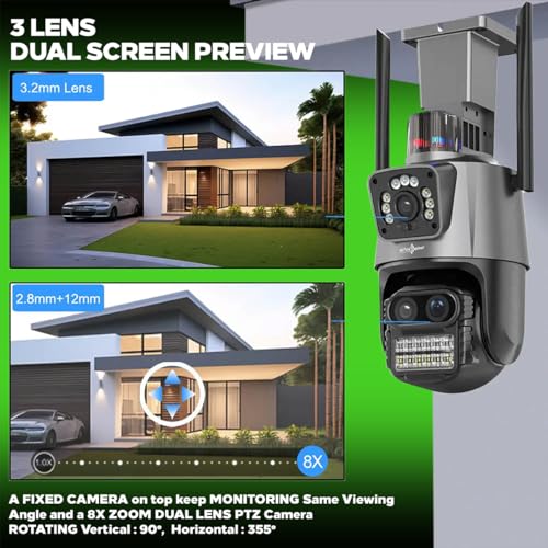 Image of Active Pixel 4mp+4mp 8X Zoom PTZ WiFi Wireless Outdoor Dual Lens CCTV Camera | Wireless Outdoor Security 360 | Dark Vision | Supports Upto 128 GB Micro Sd Card | Motion Detection| Siren Alarm| Alexa