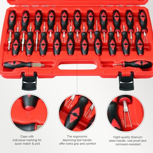 Image of YSTOOL Terminal Release Kit, Universal Wire Connector Removal Pin Extractor Release Tool 23 PCS Set for American Domestic and Imported Vehicles