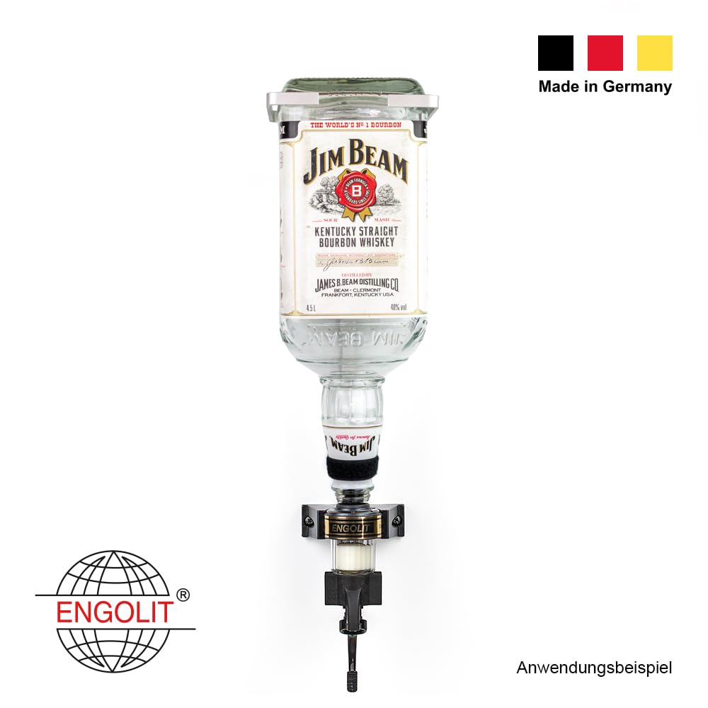 4,5 Liter Flaschenhalter, Made in Germany - Wandhalterung eckig für Jim Beam Flasche, inkl. Dosierer 4,0 cl (Finger Push)