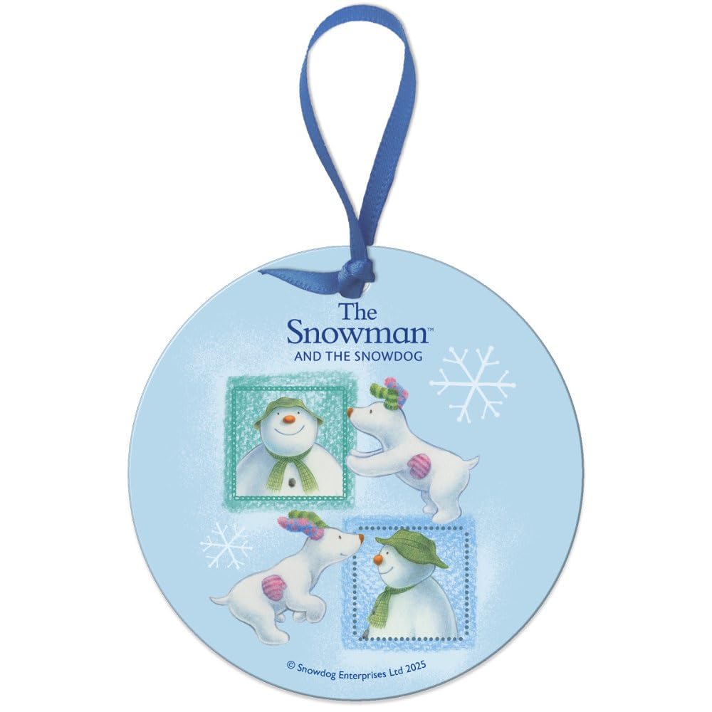 The Original Metal Sign Frames Round Metal Dangler Ornament Sign (75 Mm Diameter) - The Snowman And The Snowdog (Frames)