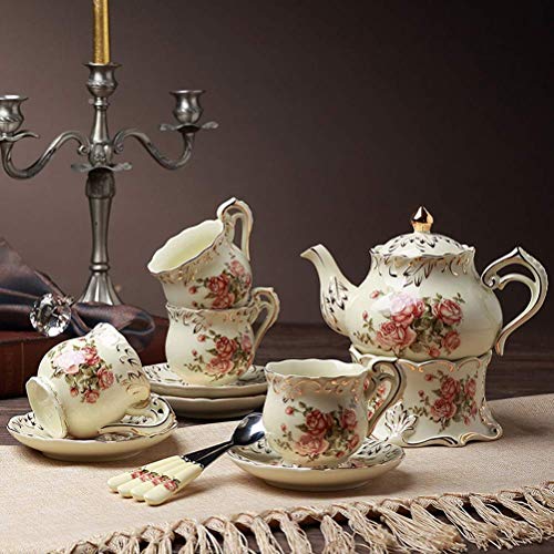 SXLCKJ Juego de té de Flores de cerámica, Base calefactora de Velas Creativas, Taza de café Continental Resistente al… - Imagen 3