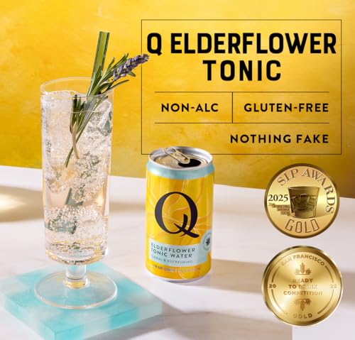 Image of Q ELDERFLOWER TONIC WATER with Real Quinine & Organic Agave - Cocktails & Mocktails - Made with Real Ingredients, Perfectly Carbonated, & Less Sweet - 45 Calories per Can - 7.5 Fl oz (Pack of 24)