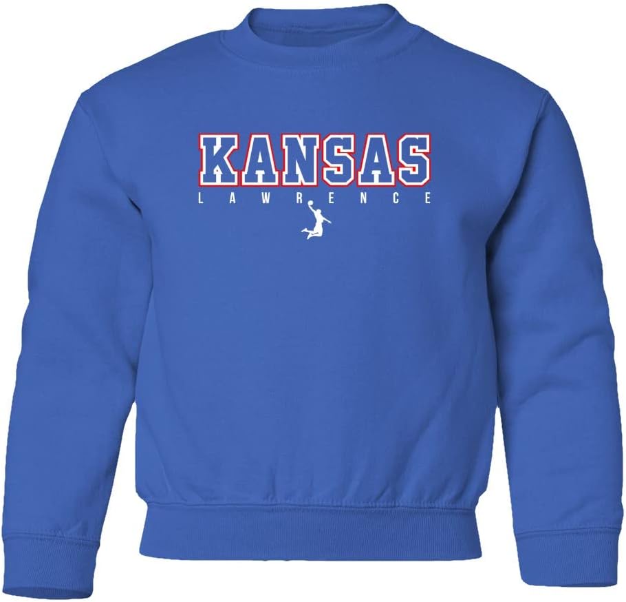Kansas Madness University Basketball Fans Youth Crewneck Sweater (Royal, Youth Small)