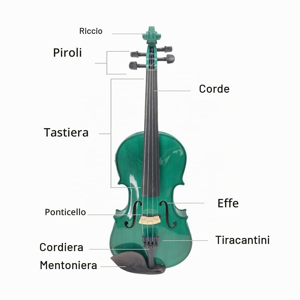Yinfente 4/4 violino elettrico e acustico full-size, 4 corde, abete d'acero per studenti, bambini, principianti, custodia rigida, arco in legno brasiliano, cavo, panno di pulizia (verde)