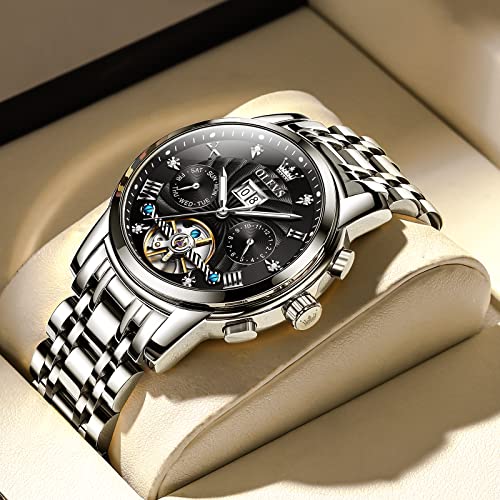 Image of OLEVS Automatic Watches for Men Luxury Mechanical Self Winding Watch Tourbillon Skeleton Watch Business Diamond Waterproof Men Watches Stainless Steel Calendar Wrist Watch Silver /Black /Blue /Gold Face