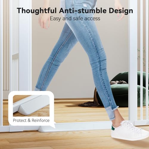 COMOMY 71" Extra Tall Pet Gate for Cats, 29.5-40.6" Extra Wide with Adjustable Cat Door, Pressure Mounted Easy Walk Through Gate with Door for Stairs, Doorways, Kitchen (White)