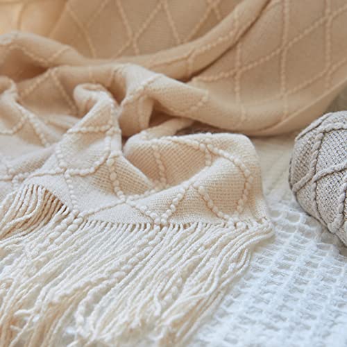 Qqxx Cotton Knit Bed Runner,Knitted Throw Blanket With Tassel,Decorative Bedding Scarf Cover,Solid Color Woven Sofa Throw Bed Runner For Hotel Home Double Single King Size Bed(Queen 26X91Inch, White) #TOP5