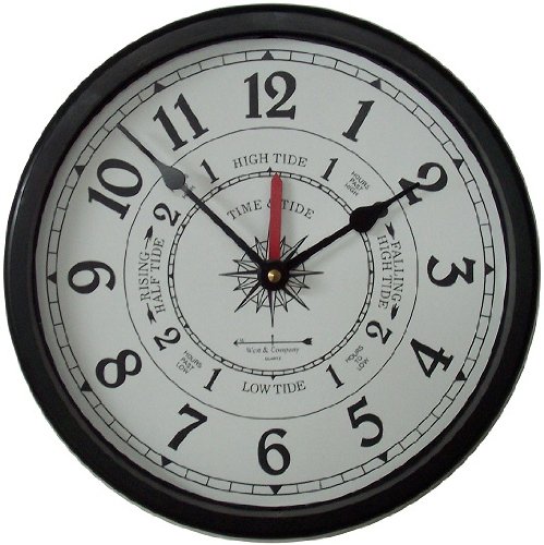West & Company Black Nautical Tide & Time Clock with Protective Lens - 9 1/2" Nautical Beach Décor