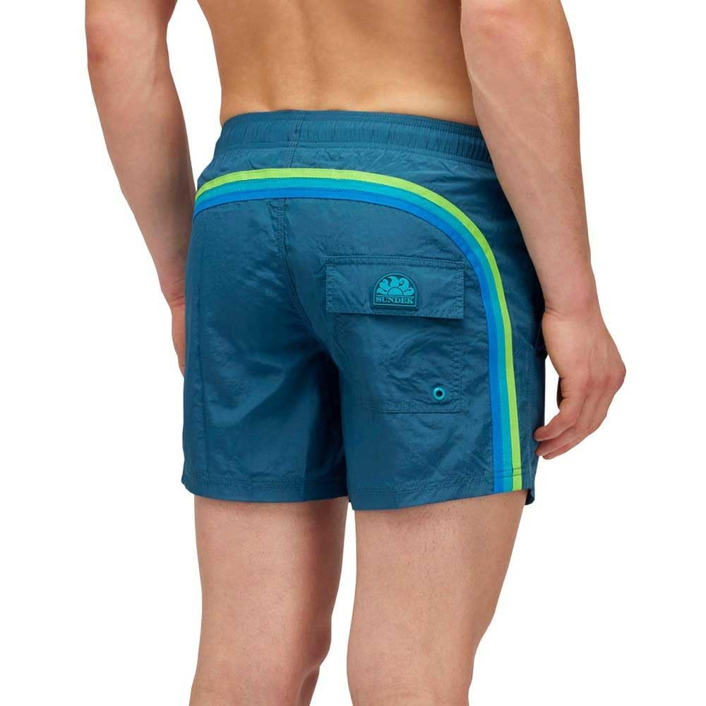 SUNDEK Costume Uomo M504BDN5100 Blu Lago Corto Vita elasticata Crinkled PE24 L