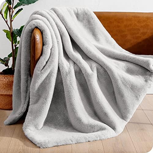 Bare Home Faux Fur Blanket – Ultra-Soft Luxurious – Cozy Warm Blanket for Couch, Sofa, Chair, Bed – Fuzzy Fluffy Super Soft – Decorative Bed Blanket, 47×60 inches (Throw, Silver)