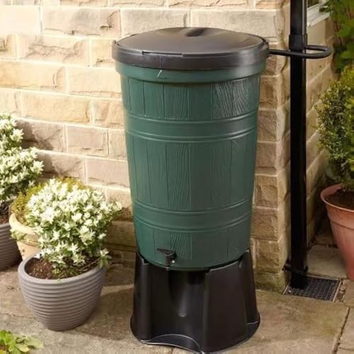 200L Garden Water Butt Rainwater Harvesting System with Stand Tap Lid and Diverter - Recycled Plastic Water Storage - Eco Friendly Rain Collector- Includes a free 500ml Water Butt Treatment