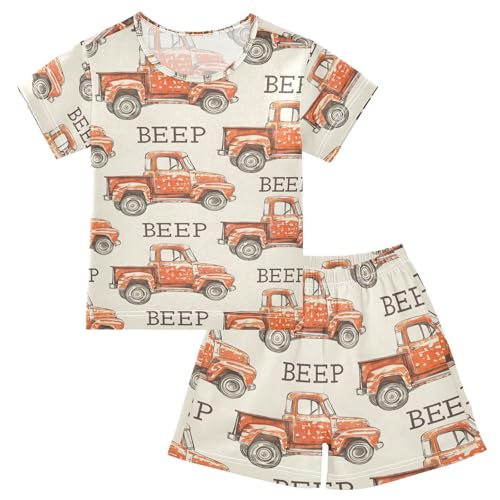 ALAZA Vintage Truck Beep Pajamas Set Short Sleeve Cotton Sleepwear Summer Pjs 2 Piece 5-14Y