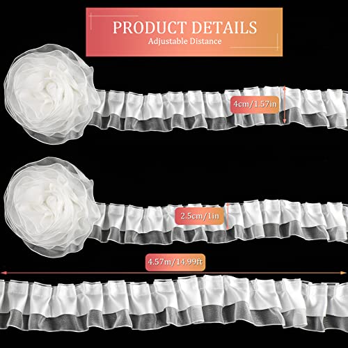 10 Yard 2-Layer Organza Lace Ribbon Pleated Satin Organza Lace Edge Gather Ruffle Trim Ribbon Vintage White Edging Trimmings Fabric For Applique Sewing Craft Wedding Dress Embellishment Diy Decor #TOP1
