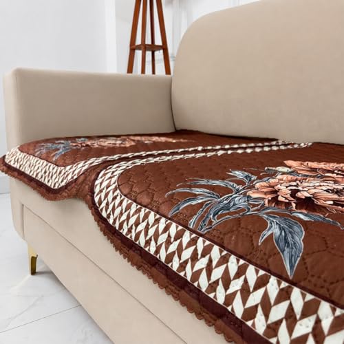 Image of Homerz 'Brooklyn Series' Premium Sofa Cover | Quilted Floral Design | Non-Slip Washable Sofa Protector | Soft Anti Slip Fabric (Ny Mustard, 5 (3+2) Seater, Only Seat Cover)