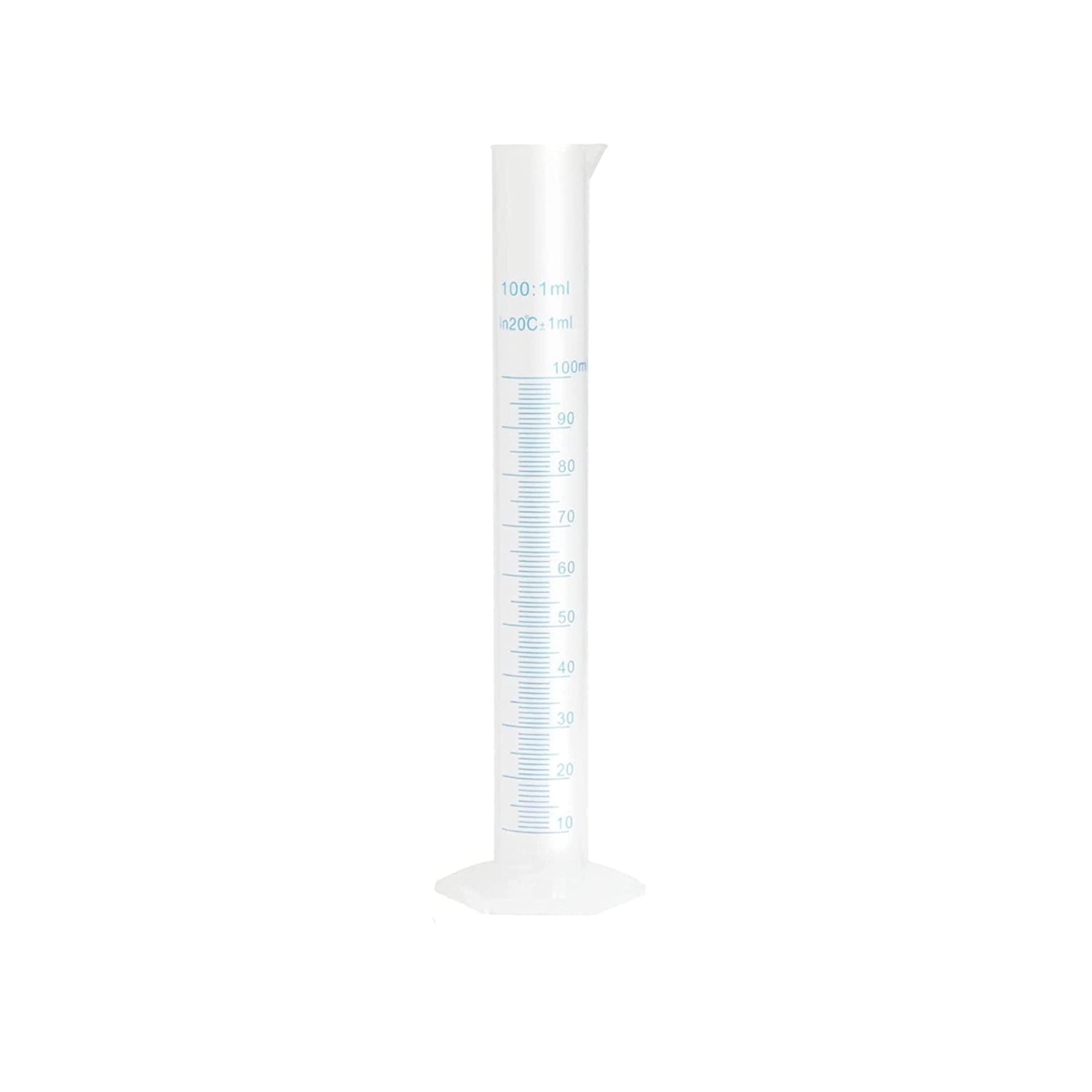 ECNEICS Scientific Plastic Measuring Cylinder Set of 1, 100ml Polypropylene Material Hexagonal Base, Blue Printed Graduation