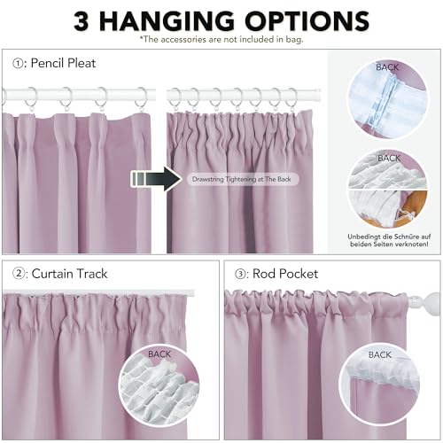 Deconovo Bedroom Blackout Curtains Pencil Pleat Thermal Insulated Tape Top Curtains for Livingroom 46 x 54 Inch Pink Lavender 2 Panels - Image 4