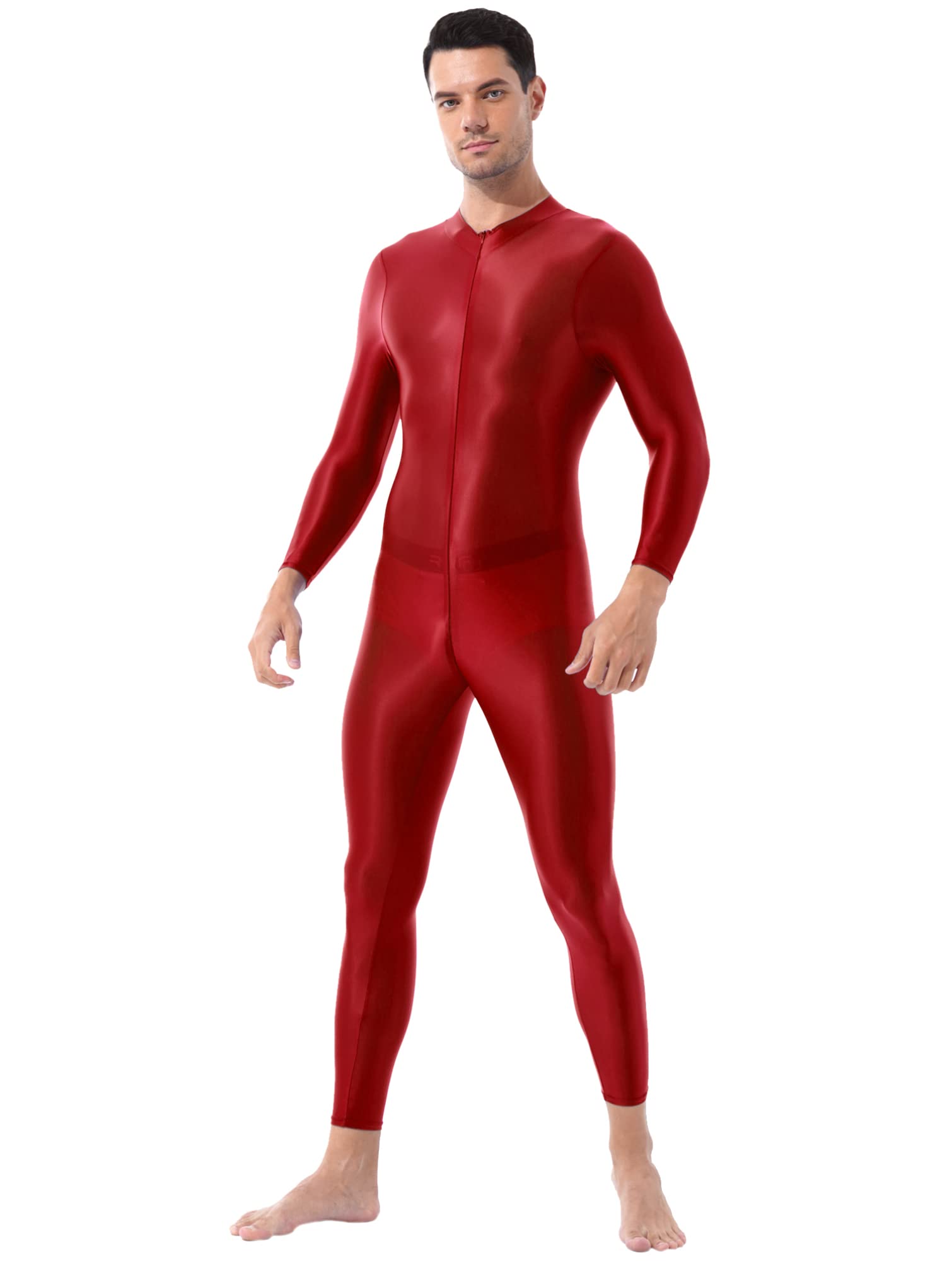TiaoBug Body Uomo Bodystocking Metallico Lucido Tuta Intera Jumpsuit Leggings con Cerniera Bodysuit Manica Lunga Catsuit Body da Ginnastica Monopezzo Biancheria Intima
