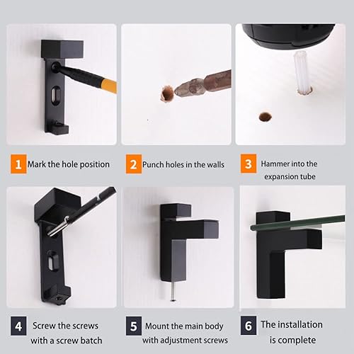 Miniatura 8 de Soportes de estante de vidrio, 2 soportes de estante flotantes de madera ajustables, soportes de montaje, soportes de pared para estantes de vidrio,