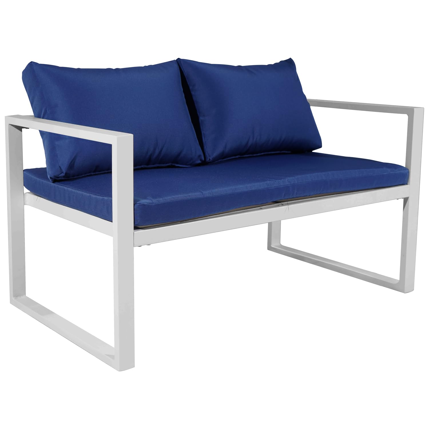 Happy Garden Salon de Jardin Ibiza en Tissu Bleu 4 Places - Aluminium Blanc