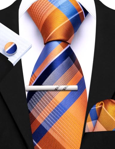 Image of Barry.Wang 6 PCS Men Ties Set Silk Business Fashion Woven Necktie Handkerchief Cufflinks Paisley Stripe Wedding Party