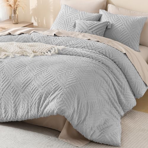 Image of Litanika Super King Plus Comforter Light Grey, 3 Pieces Tufted Boho Farmhouse Bedding Comforter Set, Lightweight Fluffy All Season Comforter Set (120x128In Comforter & 2 Pillowcases)