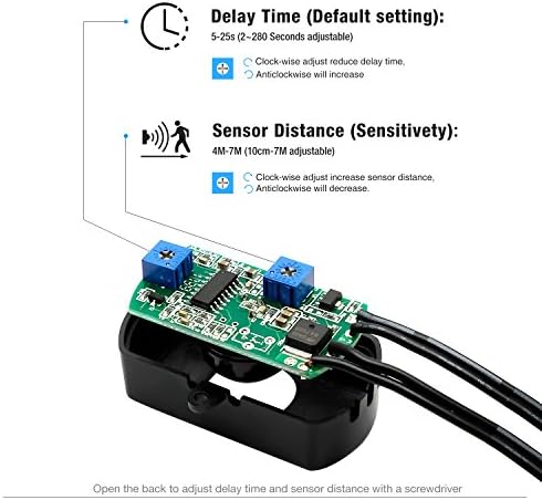 Sensky BS010 12V-30V DC PIR Sensor Switch Motion Sensor Detector Light Switches with Distance Time Adjustable(Black, Without Light Sensor)