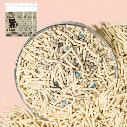 猫砂 固まる ミックス ベントナイトとおから 猫トイレ用品 混ぜる 脱臭 抗菌 真空パックび散らない 無香料 天然素材 臭みから解放 トイレに流せる 6L 2.5kg*1袋 (ミックス猫砂, 4袋)