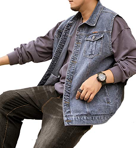 Image of Men's Casual Button Up Denim Vest Vintage Sleeveless Jeans Vest Jacket