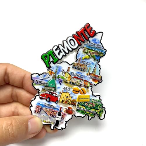 Imán decorativo 3D Piemonte Italia en resina 7x9.4 cm miniatura 3