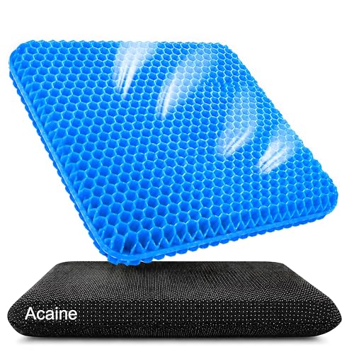 Acaine Extra Thick Large Pure Gel Seat Cushion for Long Sitting, Breathable Comfort Cushion for Back, Sciatica, Tailbone & Hip Pain Relief, Washable Portable Cushion for Office Chair, Car, Wheelchair