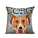 Monbedos Fundas de cojín estilo perro de dibujos animados de algodón lino funda de almohada 45 x 45 cm Corgi sin cojín relleno interior