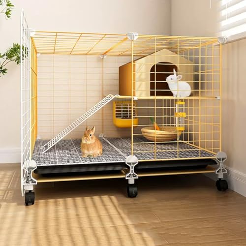 YLEPHNE Jaula para Conejos, Jaula para Cobayas, Jaulas Metálicas para Animales Pequeños para Cobayas, Conejos, Fácil de Limpiar, Ruedas con Cerradura de Seguridad(70 * 35 * 53cm)