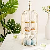 Efavormart 22' - 3 Tier Crystal Mirror Top Gold Metal Bird Cage Cupcake Cake Stand, Dessert Display for Wedding, Party, Birthday, Baby Shower Celebrations, Home Decorations