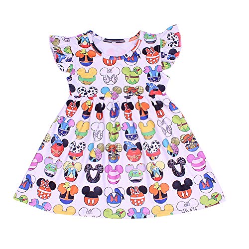 Girl Boutique Dress Clothing Children Kids Minnie Dress Girls Summer Short Sleeve Dress Clothes Kids White Milk Silk Dress (12M)