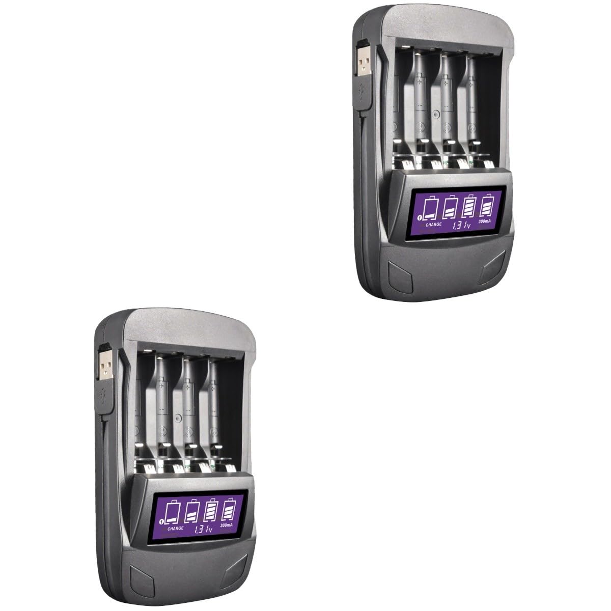 HEMOTON 2piezas Cargador De Batería USB Inteligente De Ranuras Pantalla LCD Adaptador Multifuncional para AA AAA Función De Descarga y Recarga Portátil para Doméstico Negro