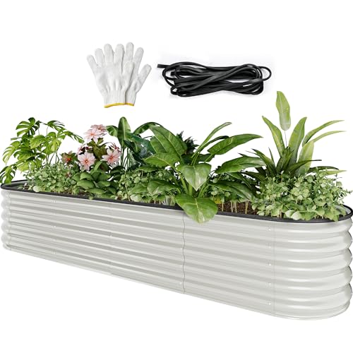 YITAHOME Outdoor Hochbeet Metall 240x61x43cm, Hochbeete-Kit aus Verdicktem Zink-Aluminium-Magnesium-Edelstahl-Metall Hochbeete für Garten mit Sicherheitsgummi für Gemüse, Blumen und Früchte (Weiß)