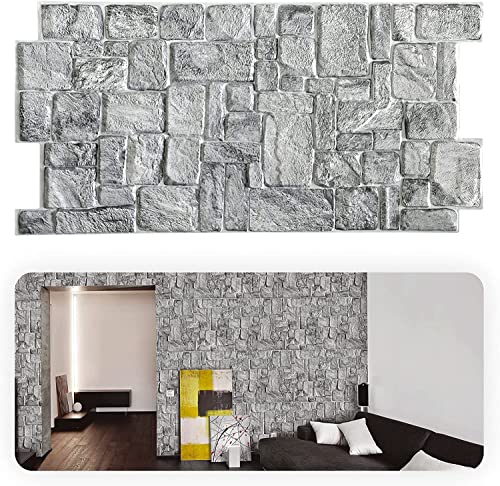 Paneles de pared de plástico de PVC 3D Azulejos decorativos revestimiento - roca gris (10 piezas 4,88 m2)