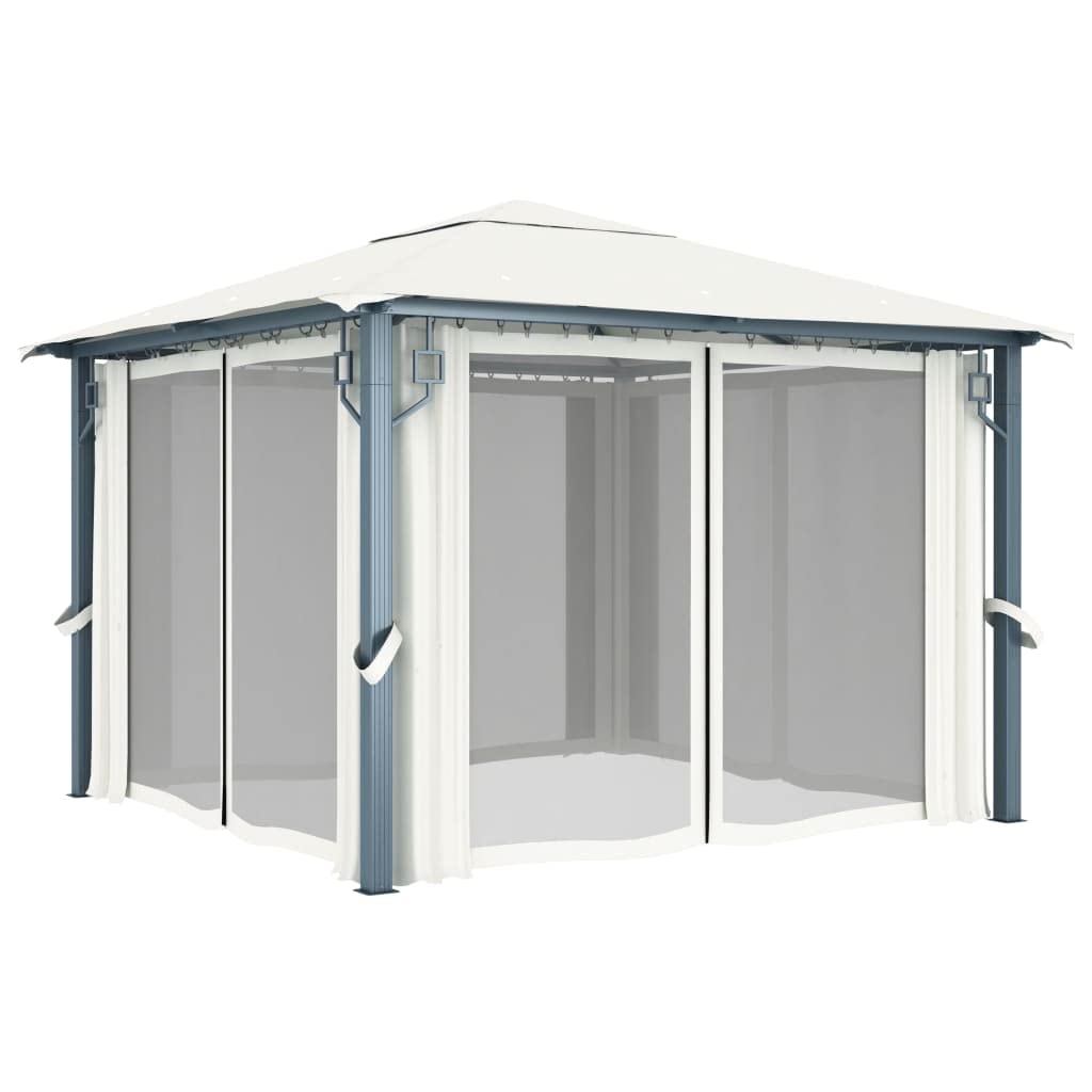 Altana z zasłoną i sznurkami LED 3 x 3 m kremowe aluminium