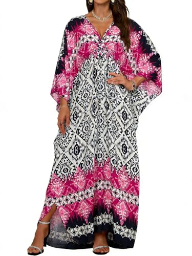Image of Kaftan Dresses for Women V Neck Caftans Batwing Sleeve Beach Cover Ups