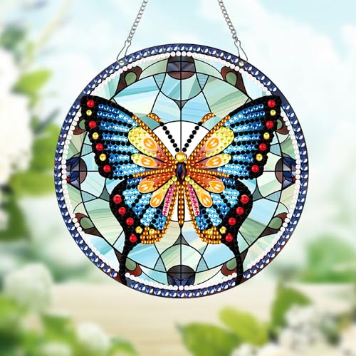 Image of AiYuanzsh Animal Butterfly Diamond Painting Hanging Pendant Kit Special Shaped Diamond Dots Art Acrylic Ornaments Diamond Painting Pendant for Adult Kid Home Wall Window Decor Gift