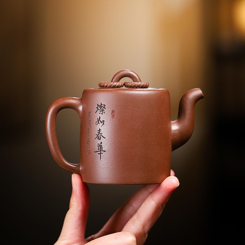 Tetera hecha a mano de 180 ml de arcilla morada hecha a mano con dos anillos, mineral crudo, tetera de barro morado, juego de té Zisha para preparar té de hojas