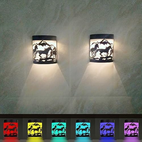 Horse Solar Wall Lights,Set of 2 Solar Fence Lights Outdoor Waterproof for Deck Steps Fence Garage Backyard Porch Decorative Lamps