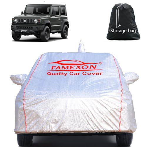 Image of Full Body Car Cover for Maruti Suzuki Jimny with Mirror and Antena Pocket Triple Stiched(Silver with Red Piping)