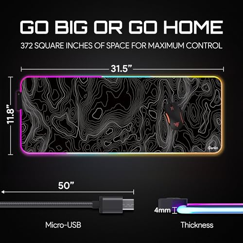 Image of Gerlos RGB Gaming Mouse Pad, Large LED Desk Mat, 31.5 x 11.8 Inch | 12 light modes, non-slip base, water-resistant surface, stitched edges
